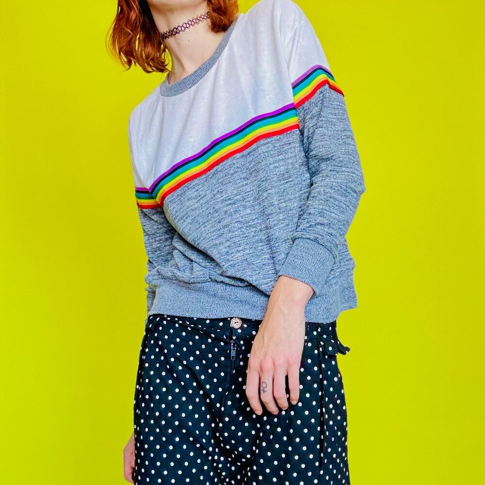 Retro Rainbow Crewneck Sweater Pullover